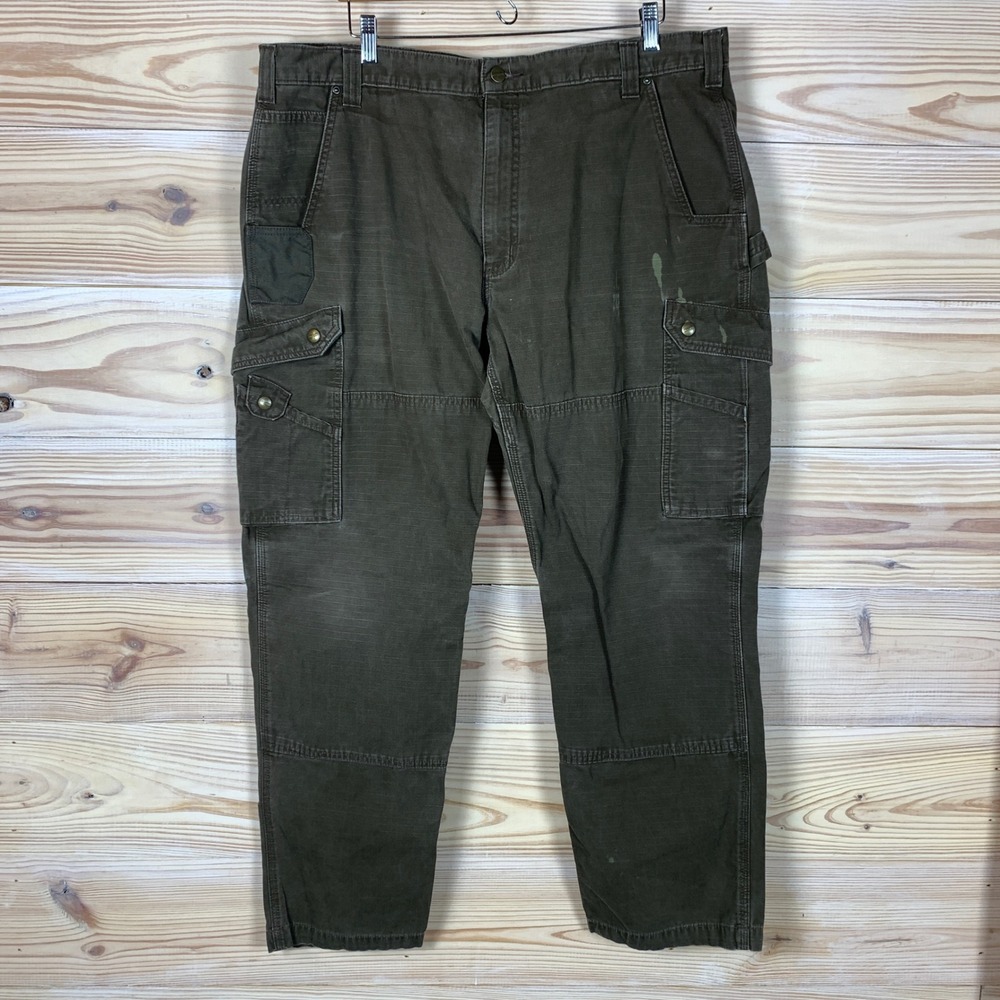 Carhartt Cargo Pants Mens 42x32 Green Relaxed Fit Ripstop Workwear Grunge Flaws